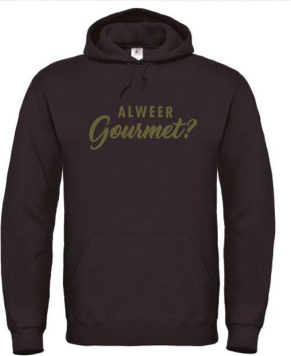 Kerst hoodie zwart M - Alweer gourmet? - Olijfgroen - soBAD. | Kersttrui soBAD. | kerstsweaters volwassenen | kerst hoodie volwassenen | Kerst outfit | Foute kerst truien